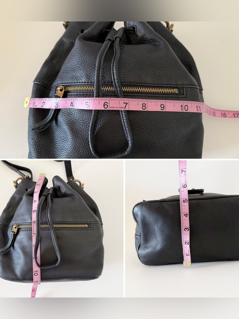 Fossil Bag Pebble Leather Drawstring Bucket Casual Black Medium - Picture 9 of 9